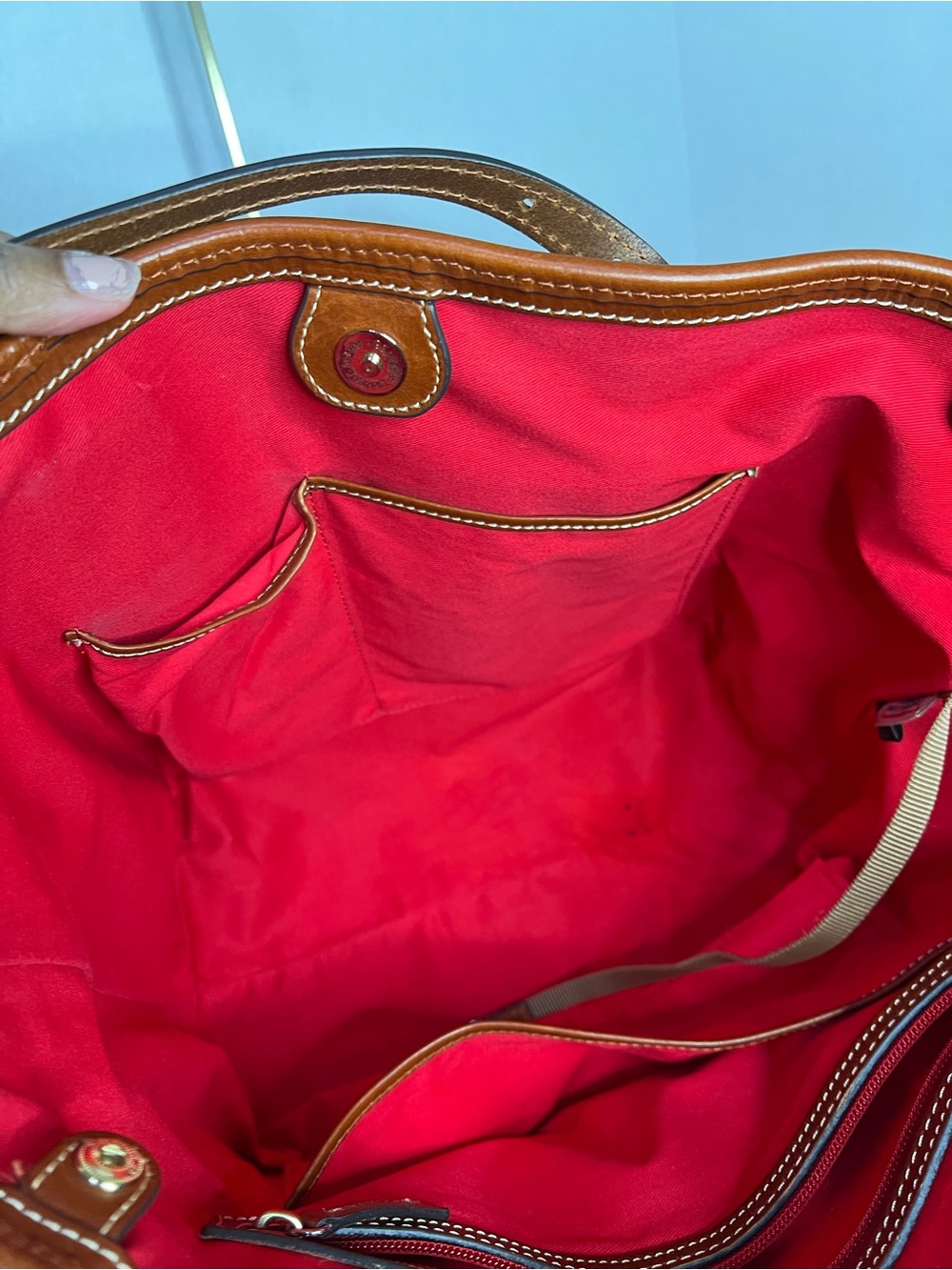 Dooney & Bourke Burnt Orange Pebbled Leather East/West Tote with Brown Trim - Picture 9 of 11